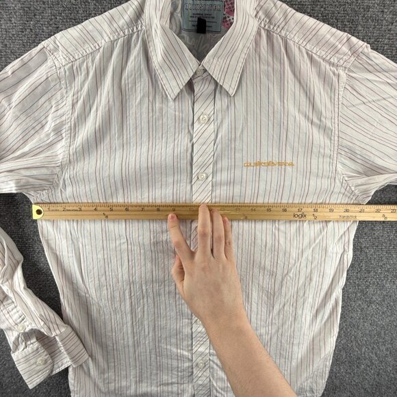 Quiksilver Blue Red Medium Striped Point Mens Shirt Button Up Surf Long Sleeve - Picture 6 of 16